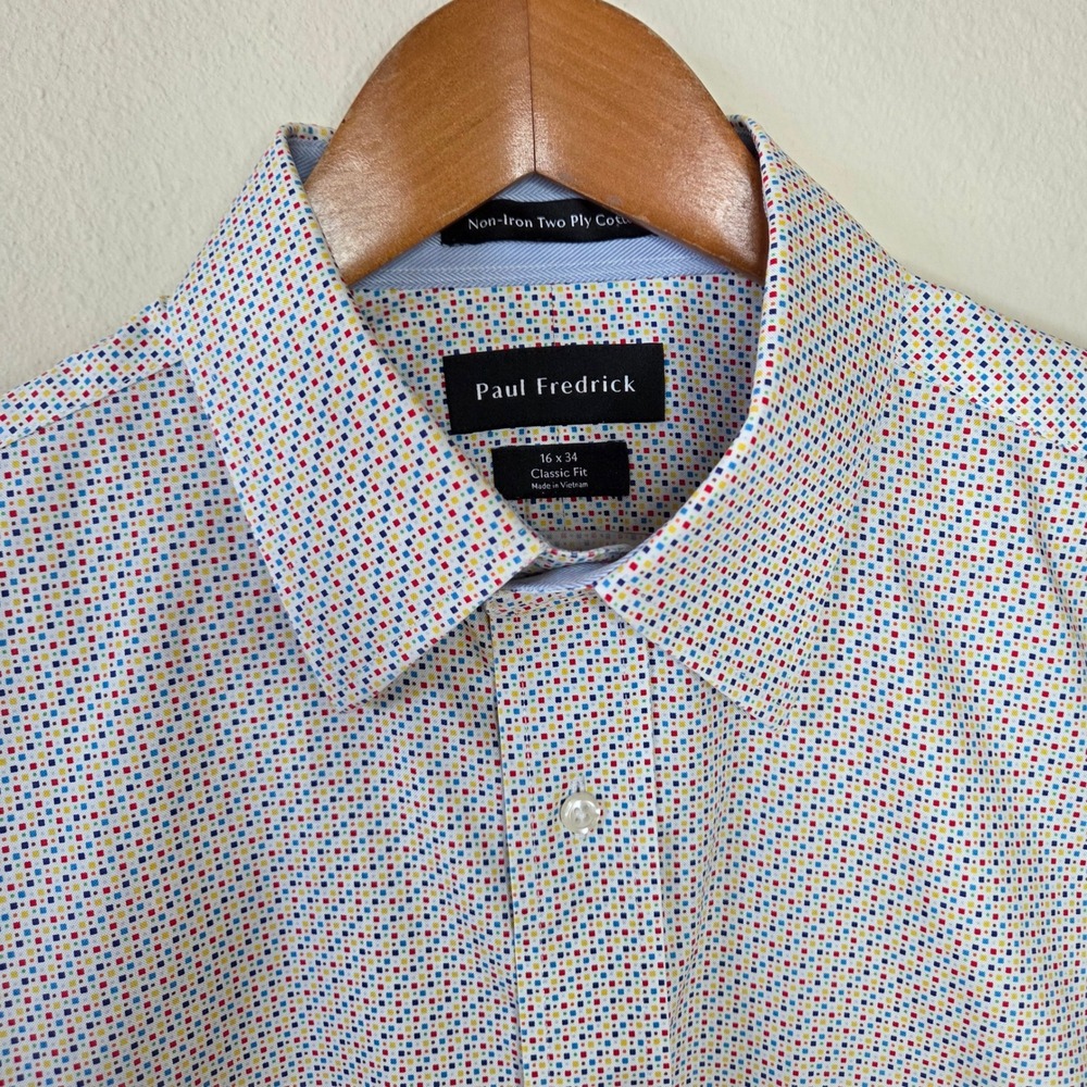Paul Fredrick Mens 16x34 Non-Iron Cotton Shirt Classic Fit Multi Square Print